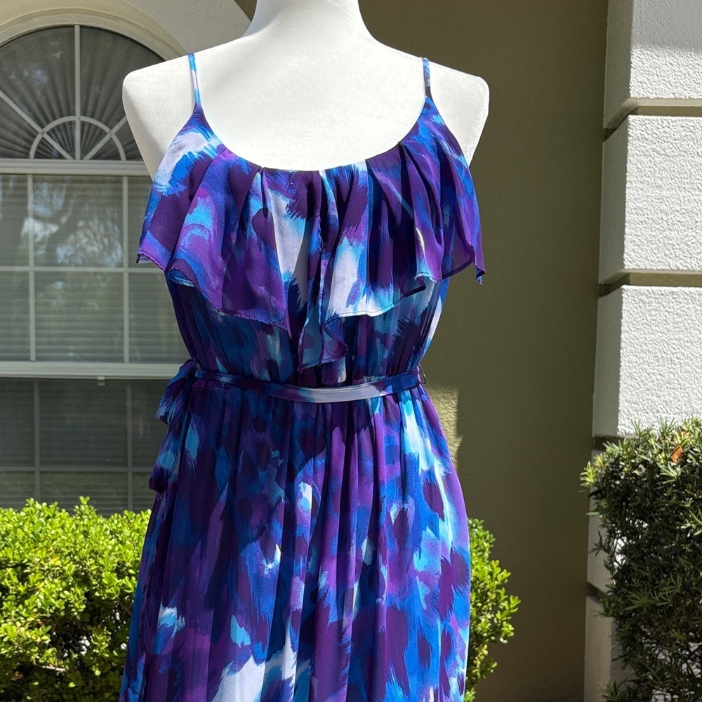 Bisou Bisou Sleeveless Floral Ruffle Maxi Chiffon Dress